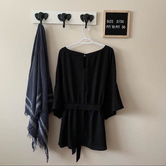 Black dolman sleeve top with belt - Picture 2 of 5